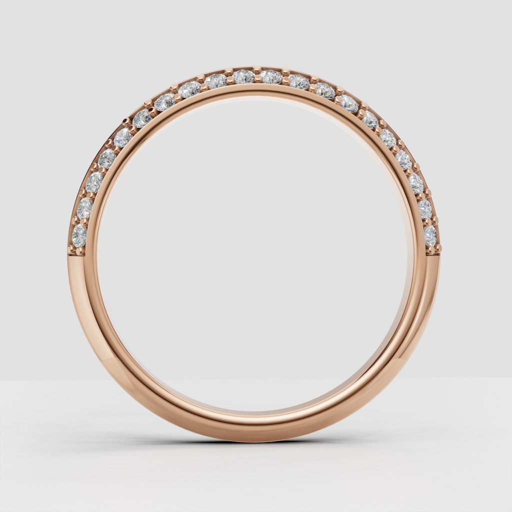 Slim yellow gold diamond band with rounded bead settings