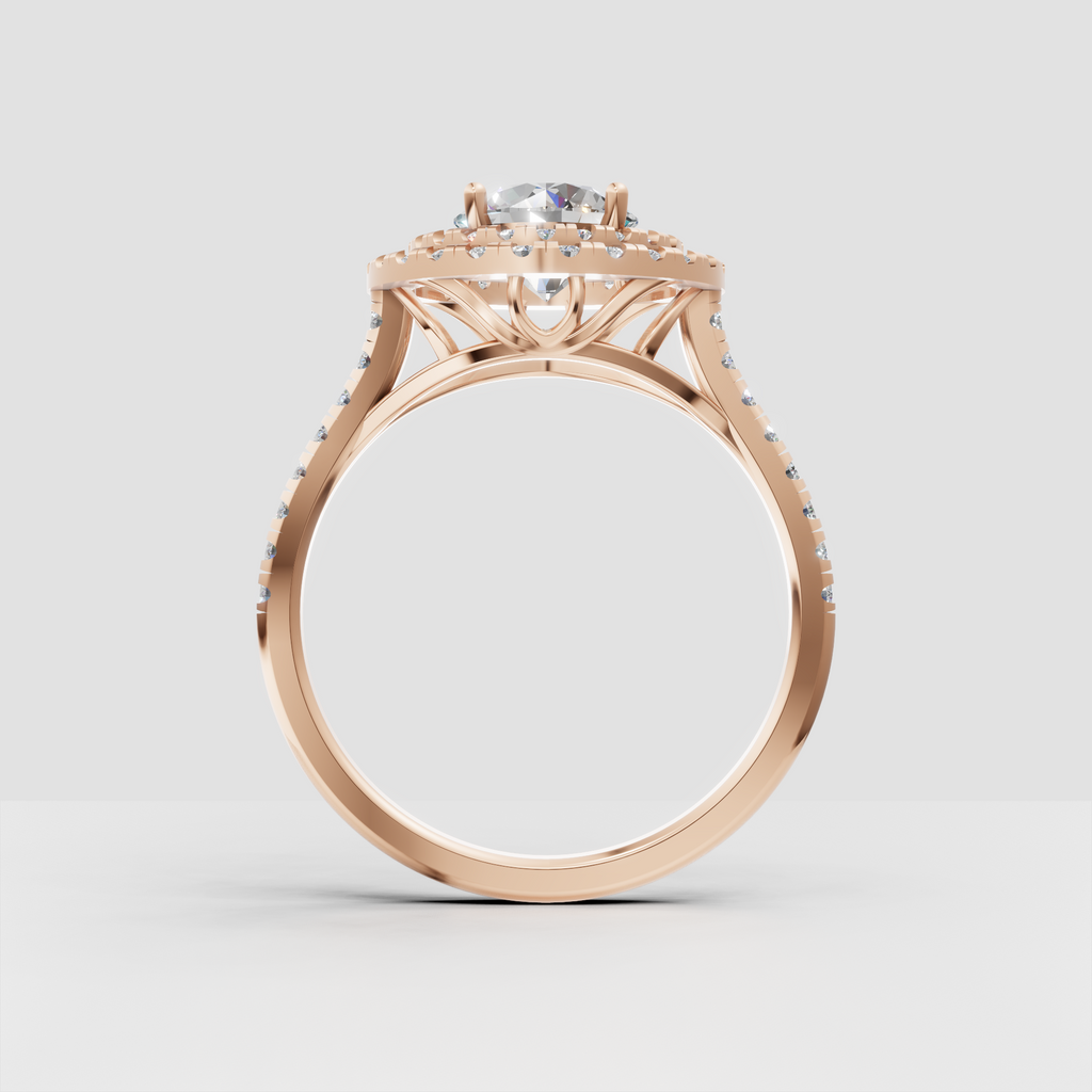 Luxury round cut diamond engagement ring with double halo