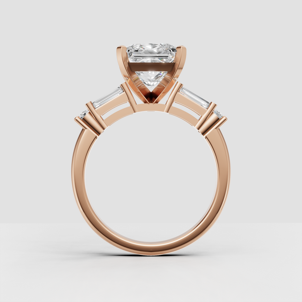 Princess solitaire ring with baguette side diamonds