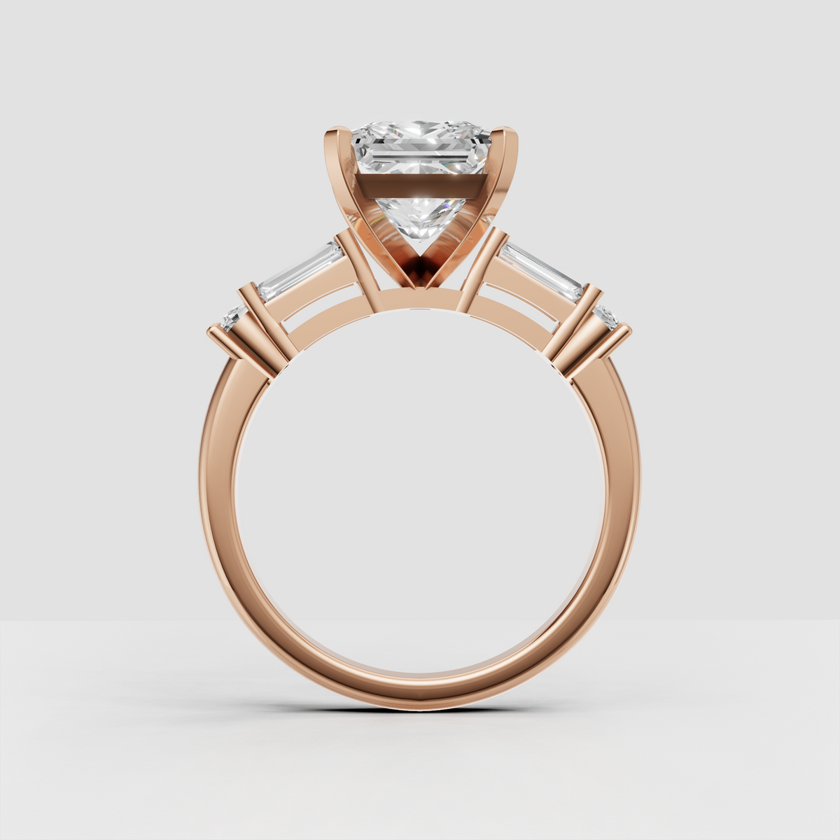 Princess solitaire ring with baguette side diamonds