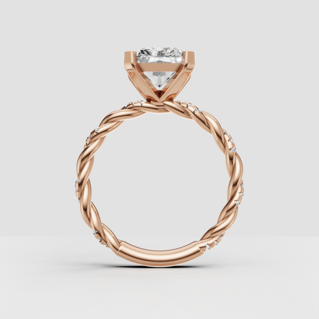 Radiant cut diamond ring with delicate round pavé diamonds