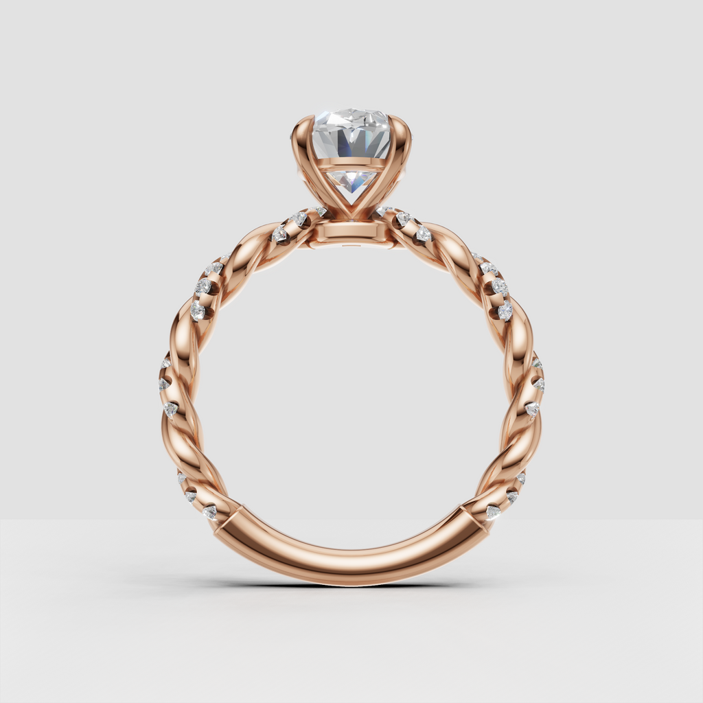 Oval diamond prong setting engagement ring with elegant twisted shank