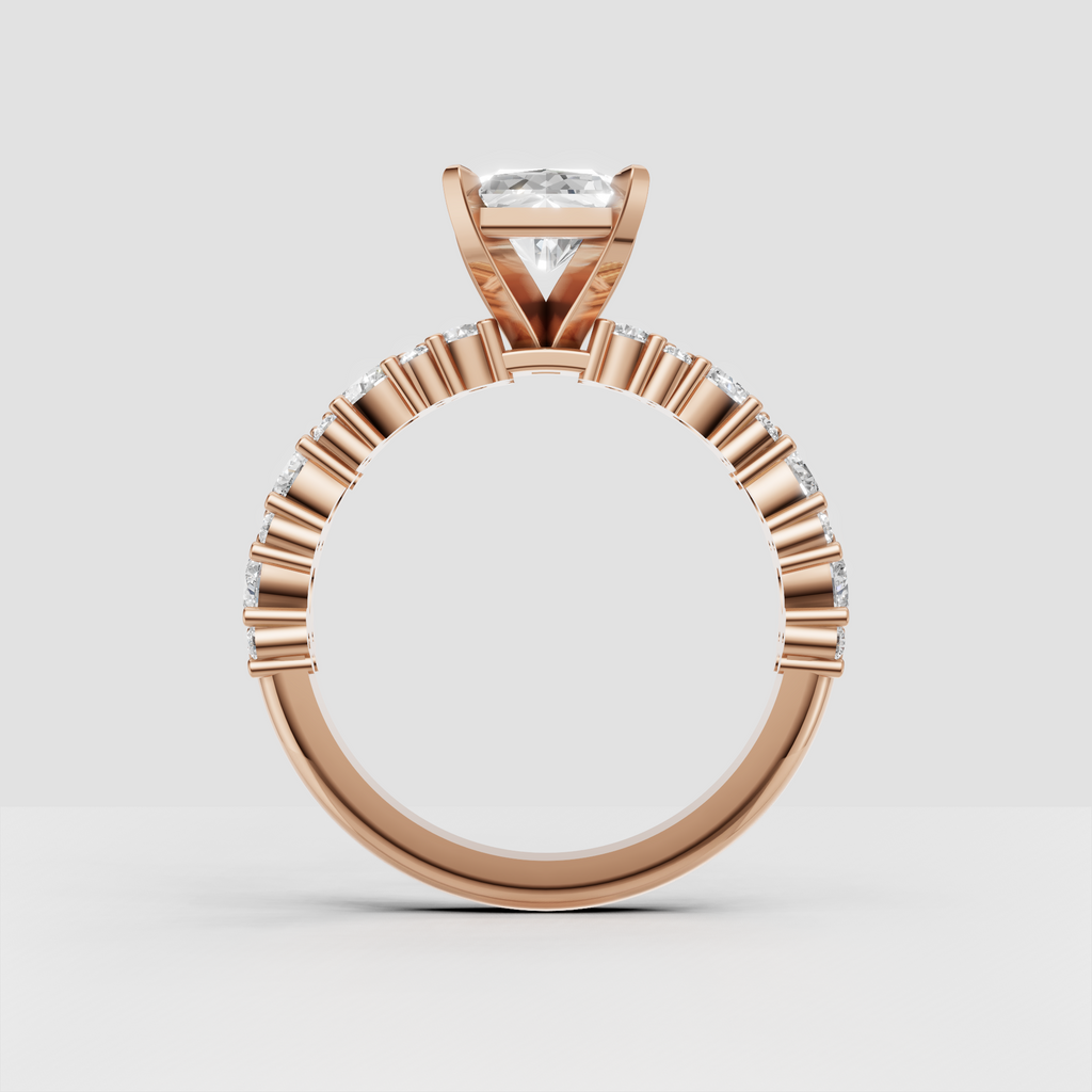 Sophisticated radiant cut diamond ring with four-prong gold solitaire setting