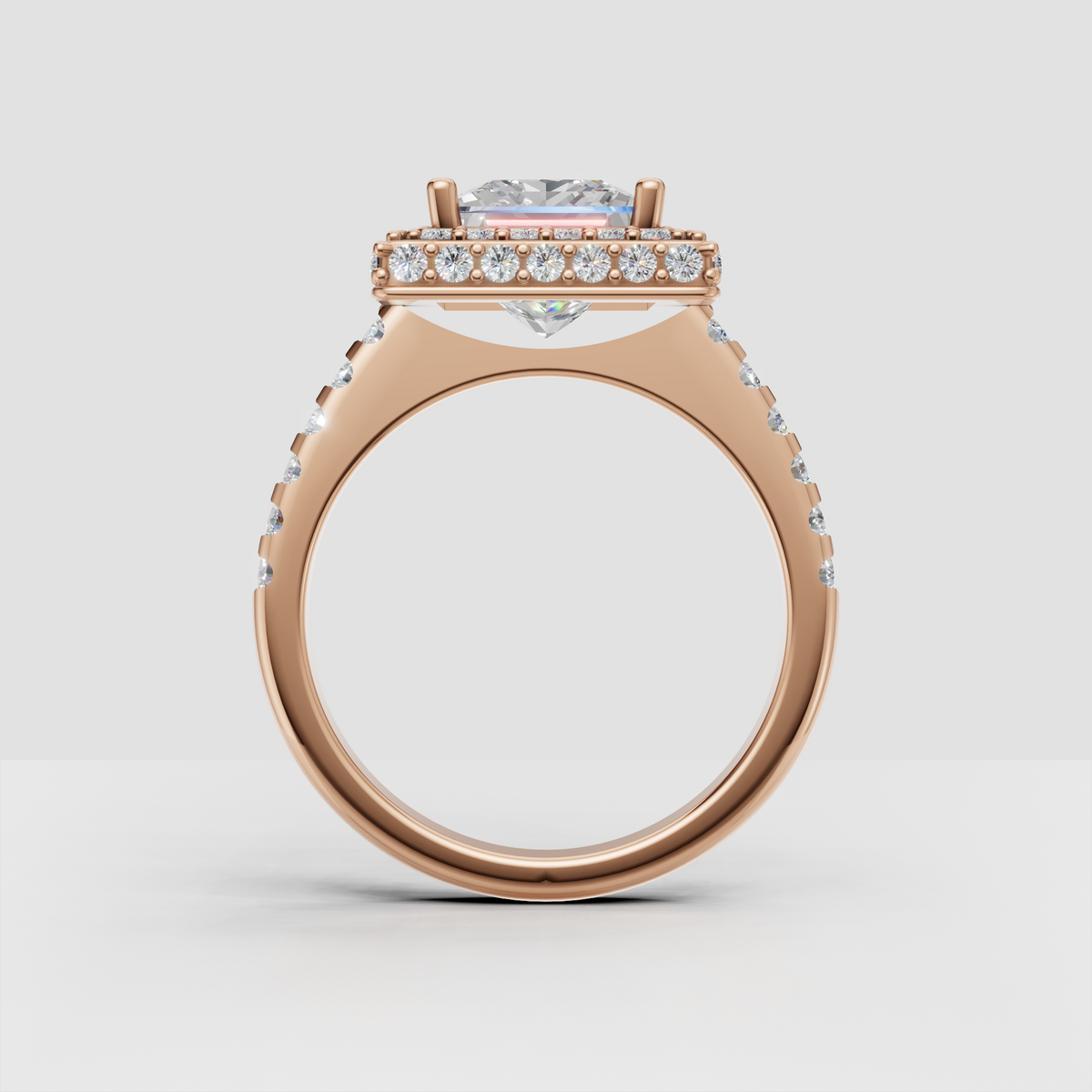 Detailed princess diamond engagement ring with bead accents
