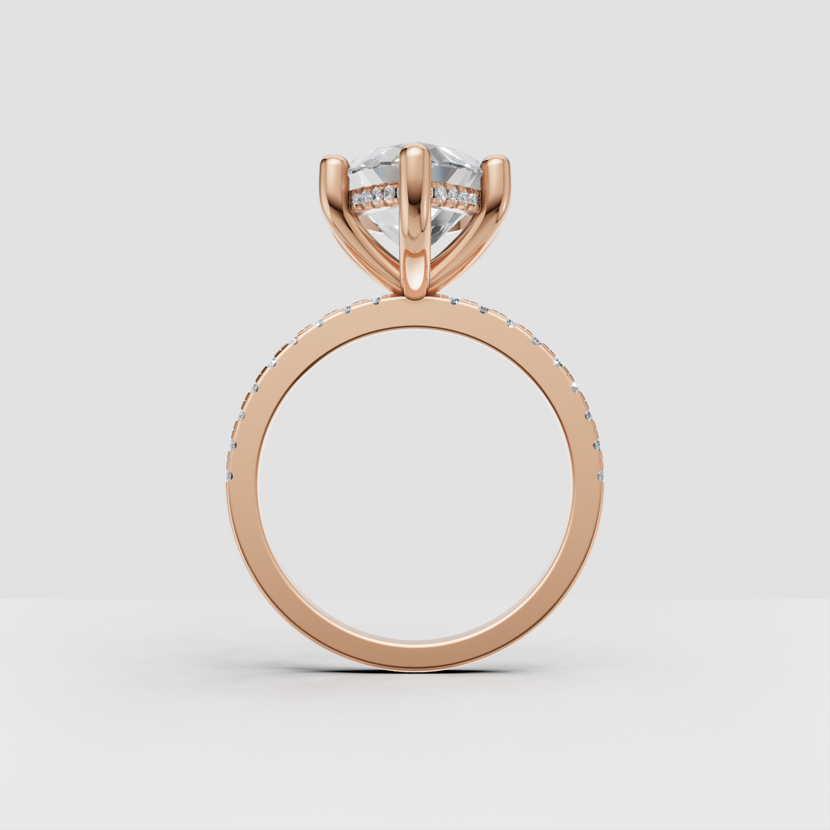 Marquise diamond ring showing detailed pave band craftsmanship