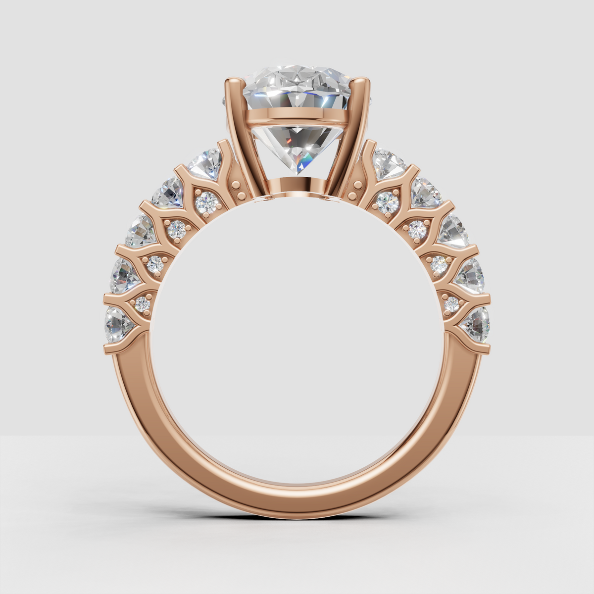 Pear shaped diamond ring with intricate open gallery