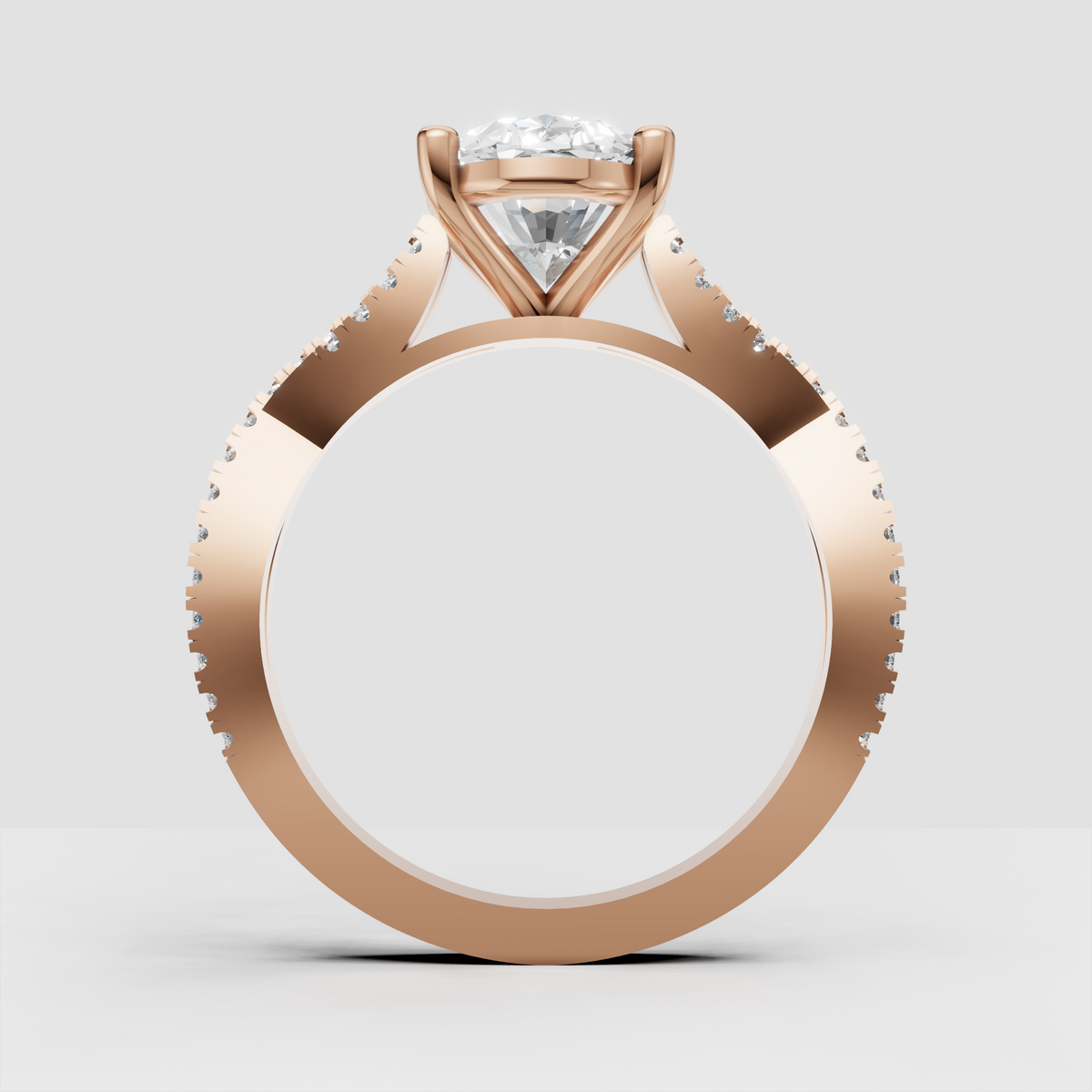Four-prong oval Diamond ring with tapered cathedral shoulders