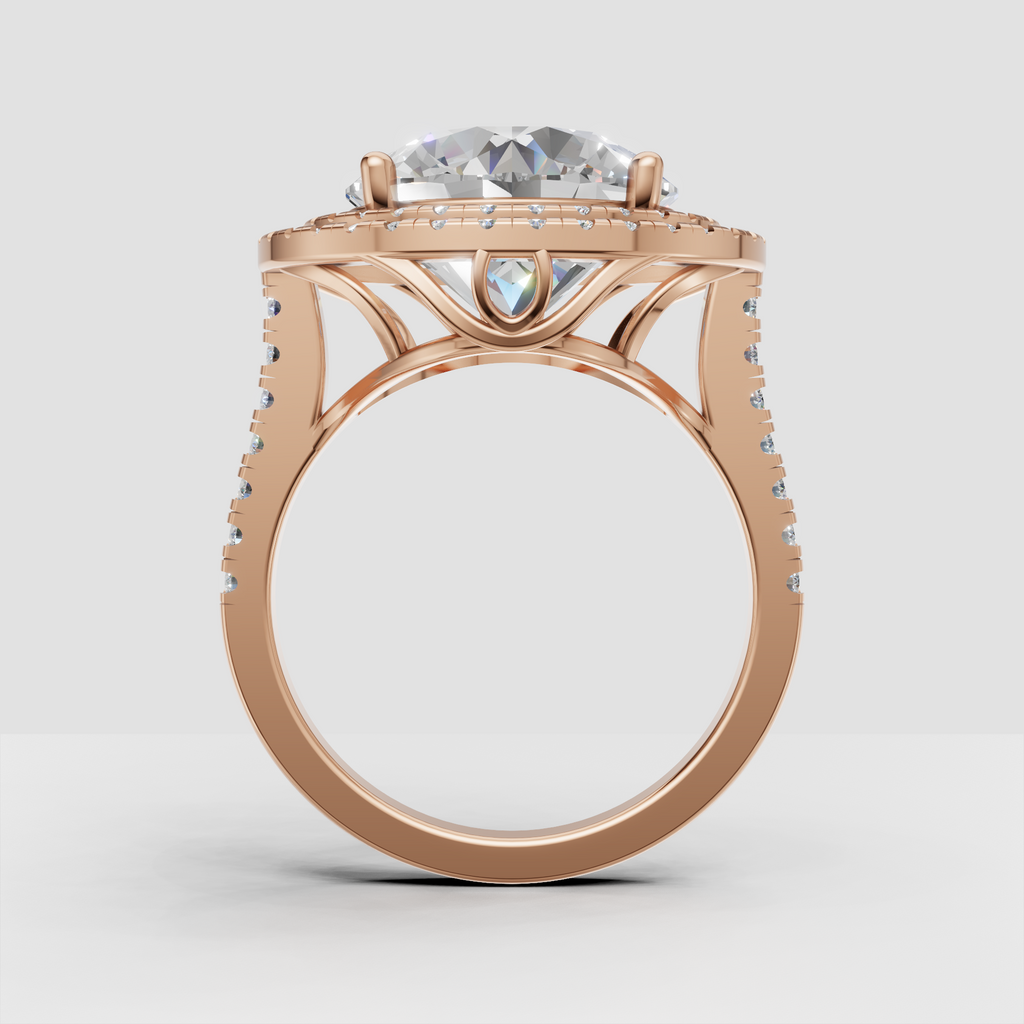 Round diamond engagement ring with pave diamond band