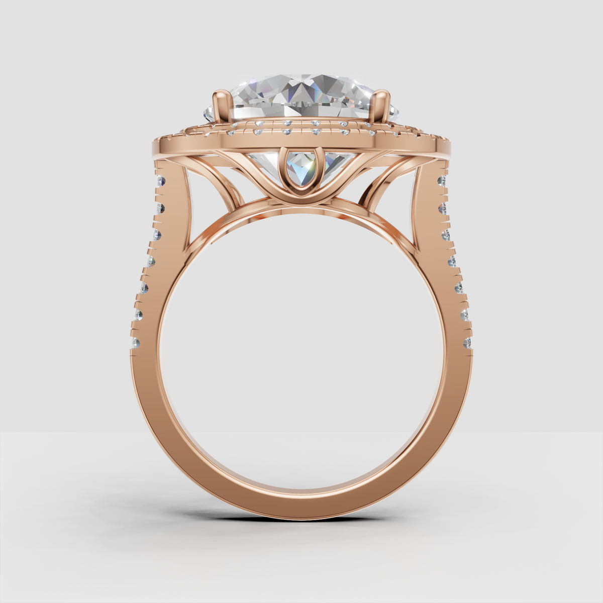 Round diamond engagement ring with pave diamond band