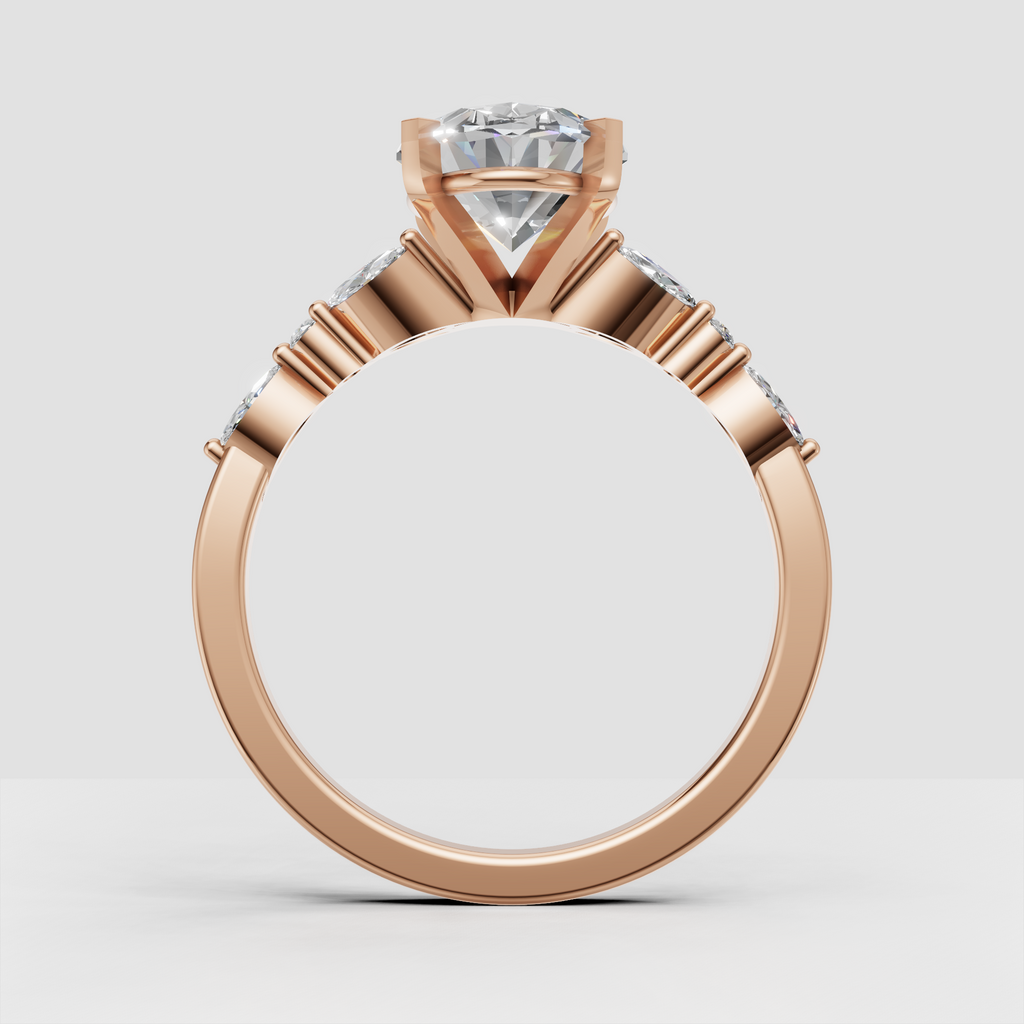 Oval solitaire ring with marquise diamond side accents