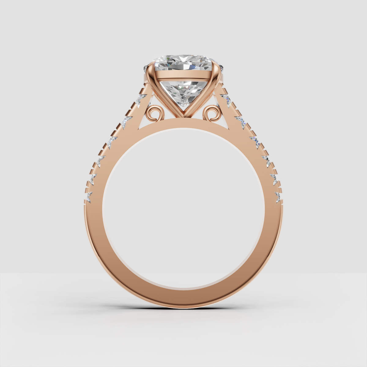 Ornate yellow gold cushion diamond engagement ring with side stones
