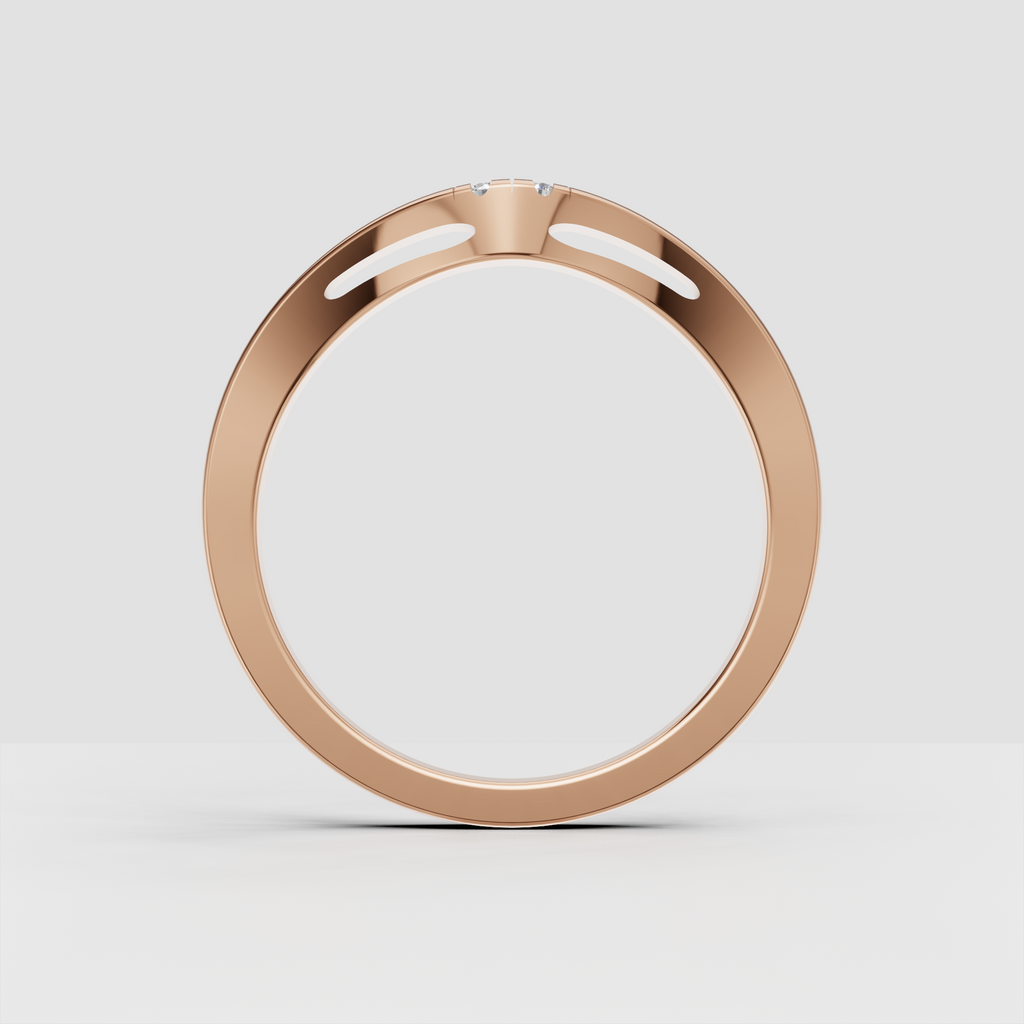 Yellow gold curved diamond ring with two side-by-side center stones
