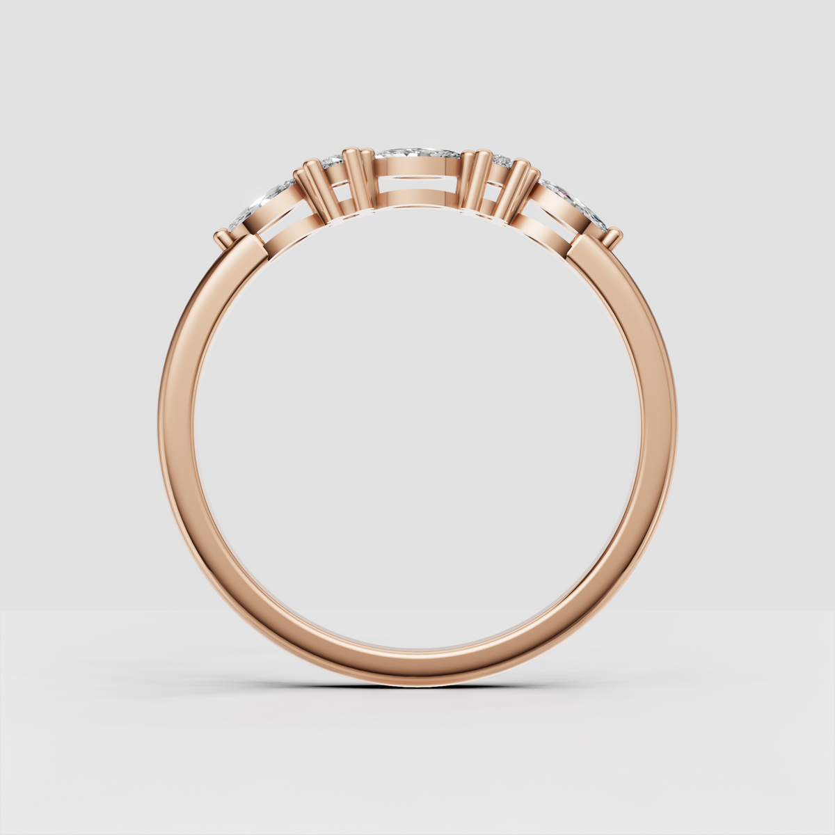 Slim rose gold diamond stacking ring with alternating stone shapes