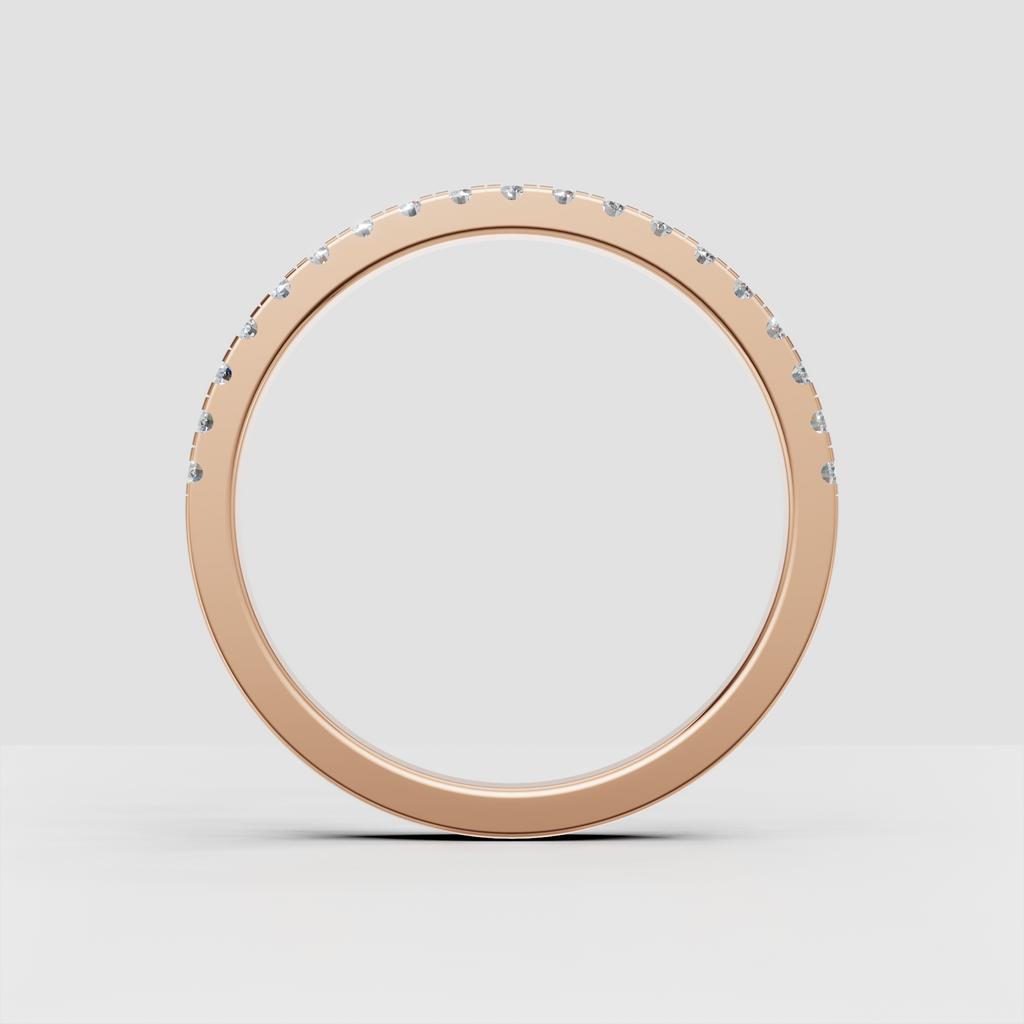 Yellow gold half eternity ring with evenly spaced round diamonds