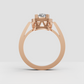 Cushion diamond halo ring with geometric open gallery and accent diamonds