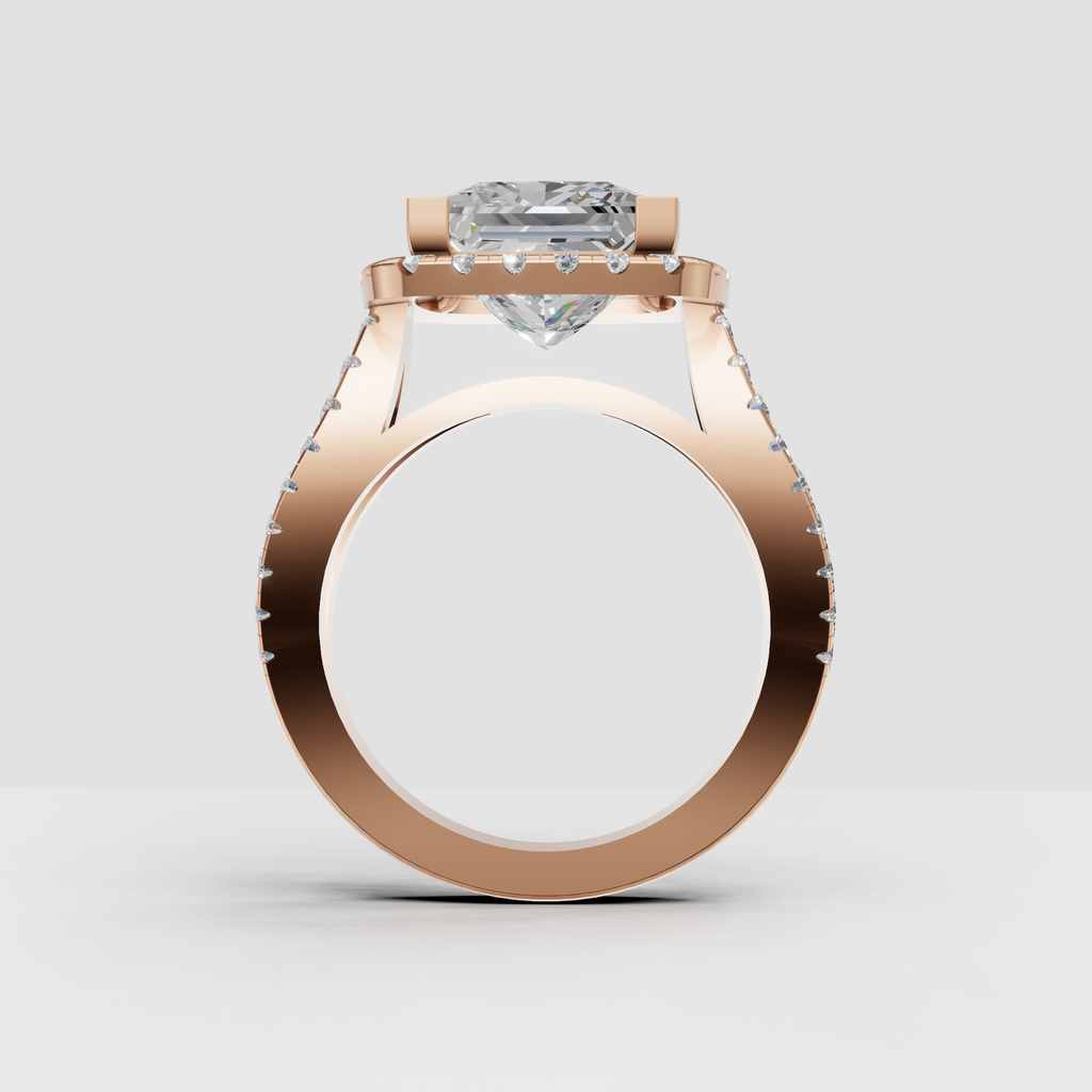 Princess cut engagement ring with diamond-covered split shank