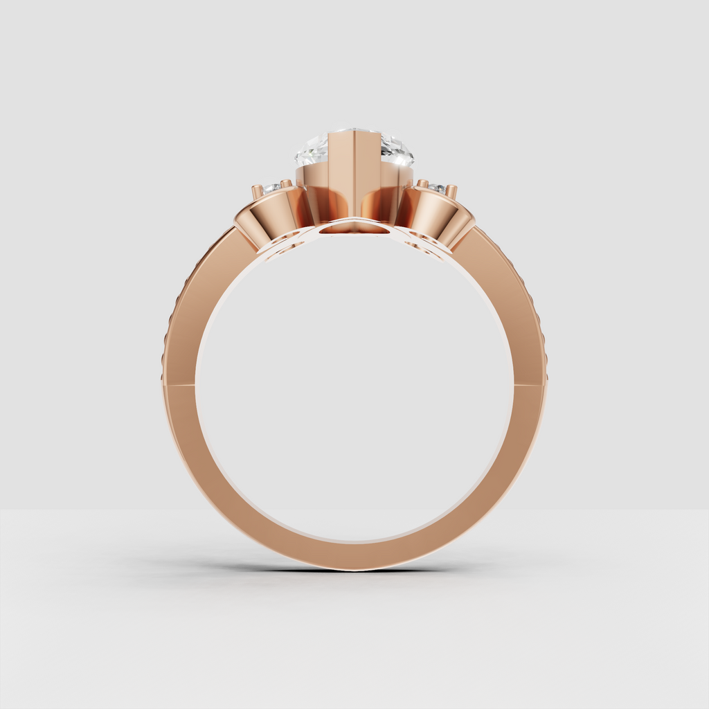 Marquise diamond ring with curled decorative gallery details
