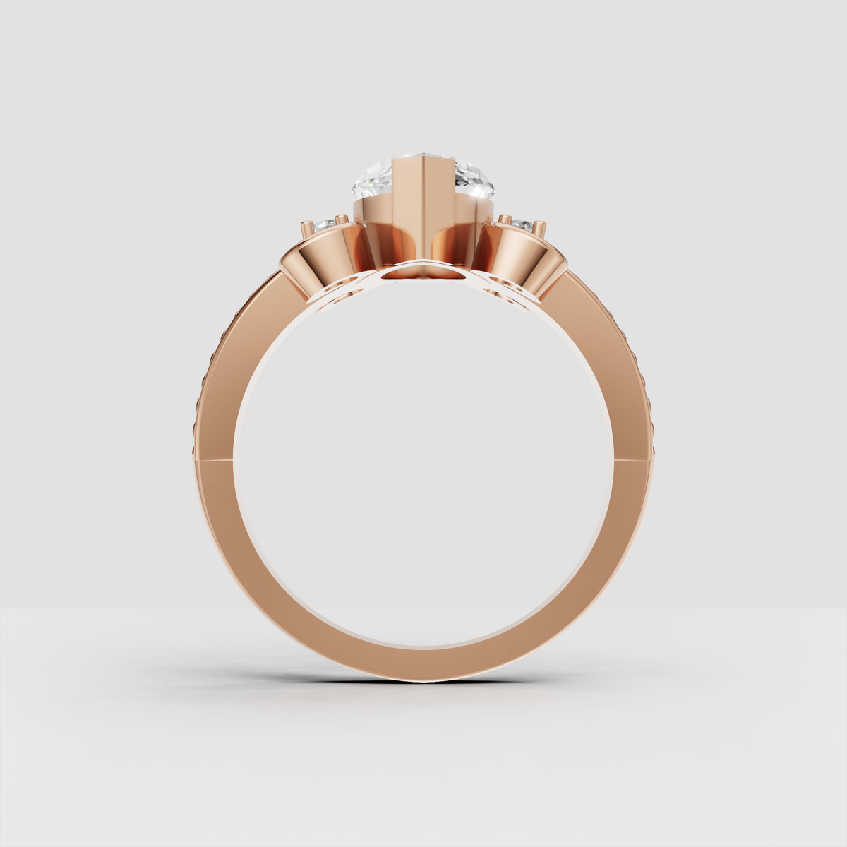 Marquise diamond ring with curled decorative gallery details