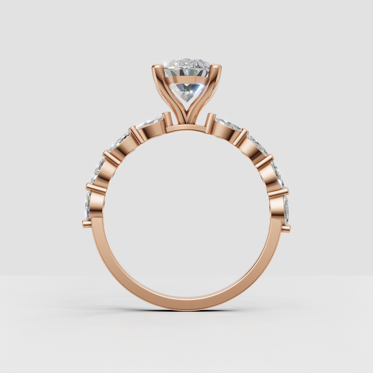 Oval diamond birthday gift ring with elegant cathedral design