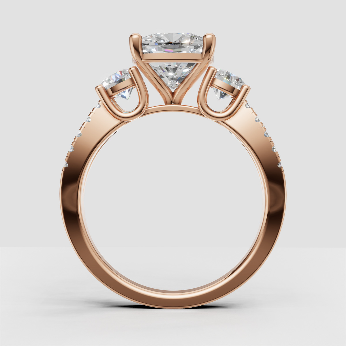 Cushion diamond engagement ring with pavé band