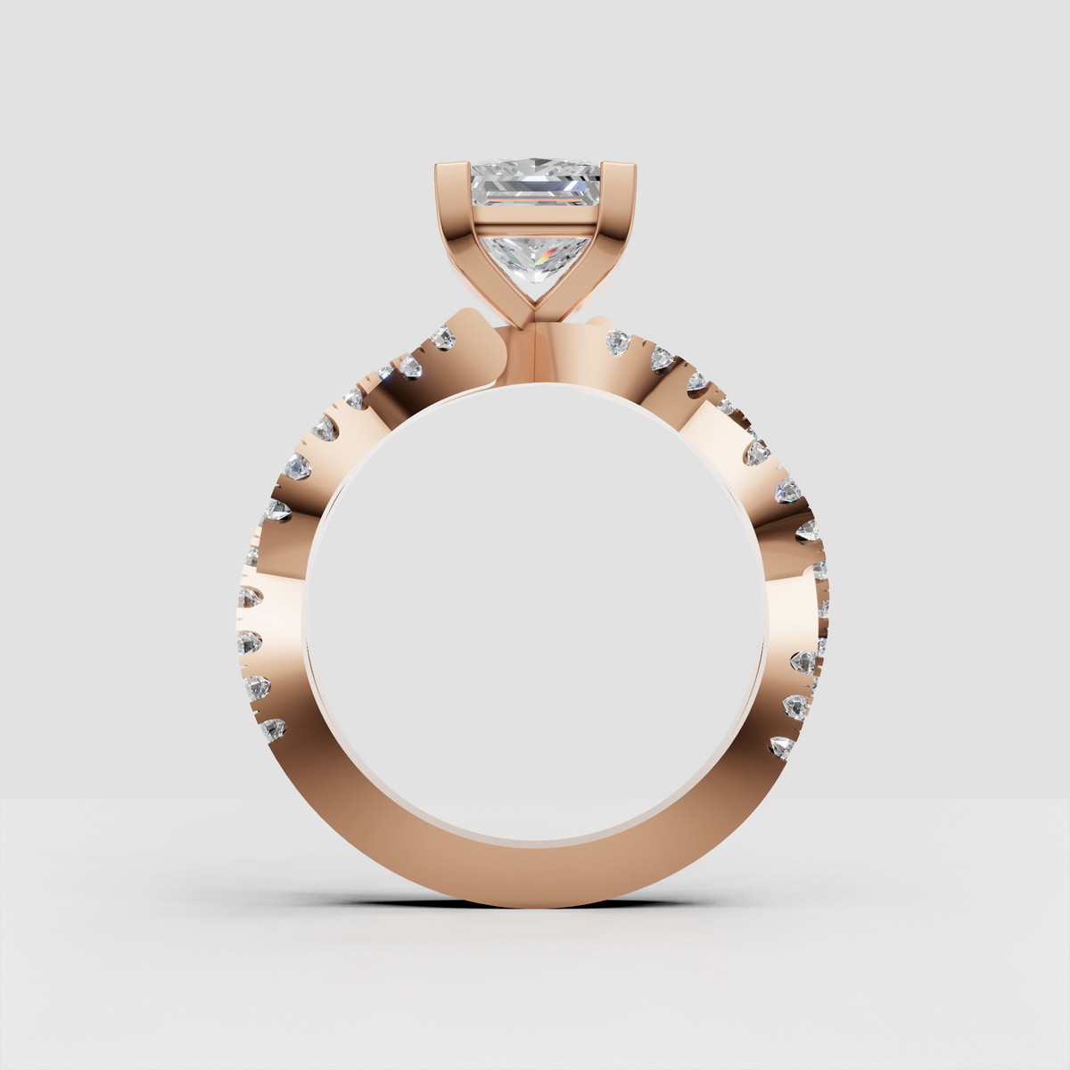 Contemporary princess diamond ring with four-prong setting and pavé accents
