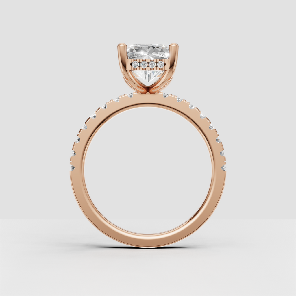 Elegant rectangular radiant cut engagement ring with four prongs