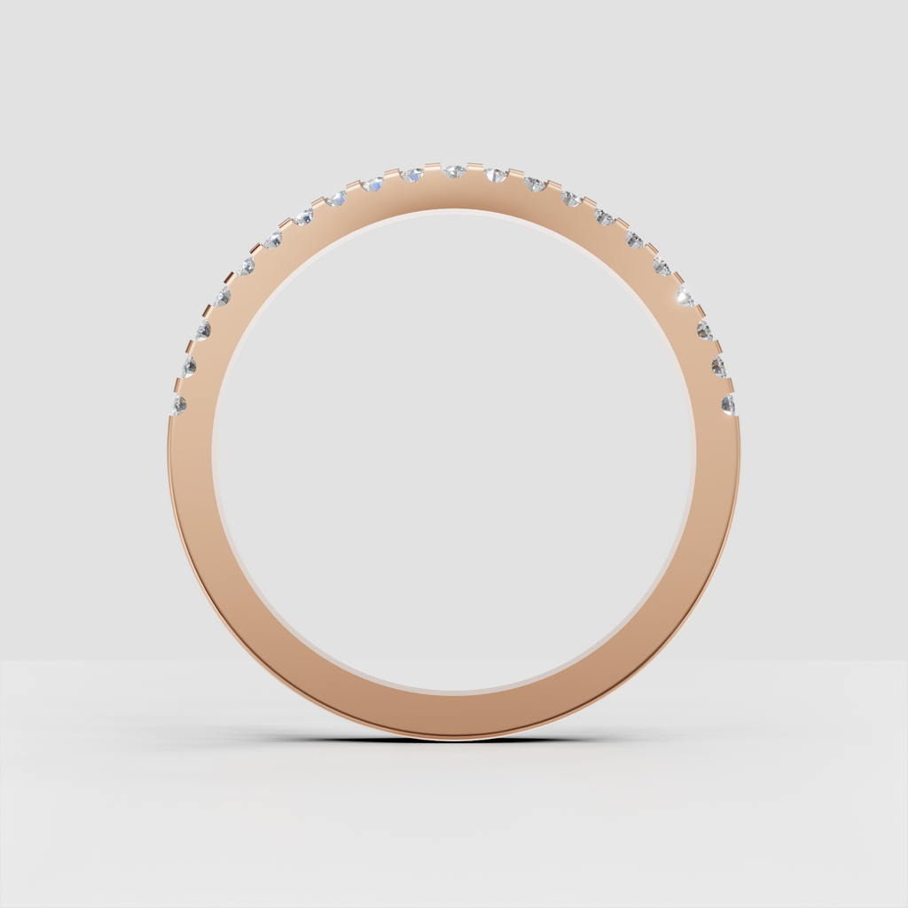Round cut diamond wedding ring with polished lower shank