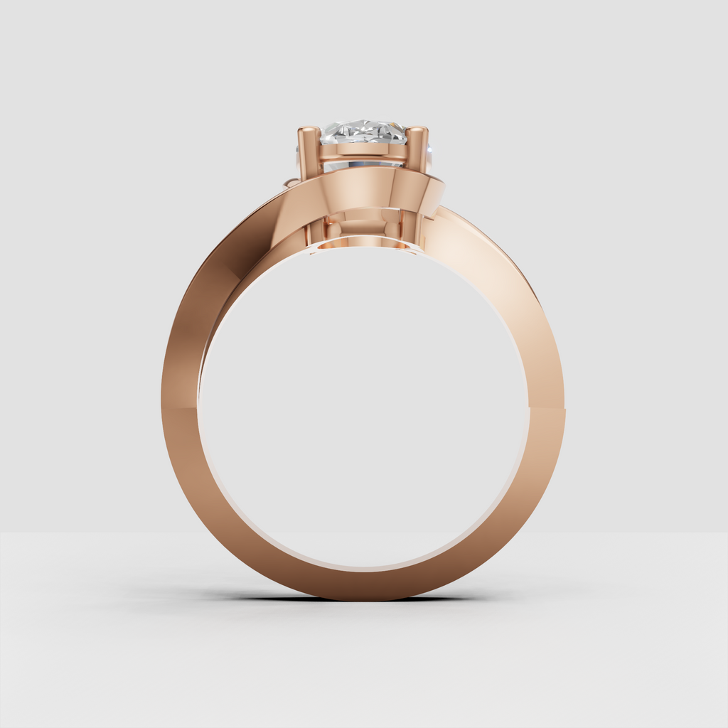 Side view of oval diamond bypass engagement ring