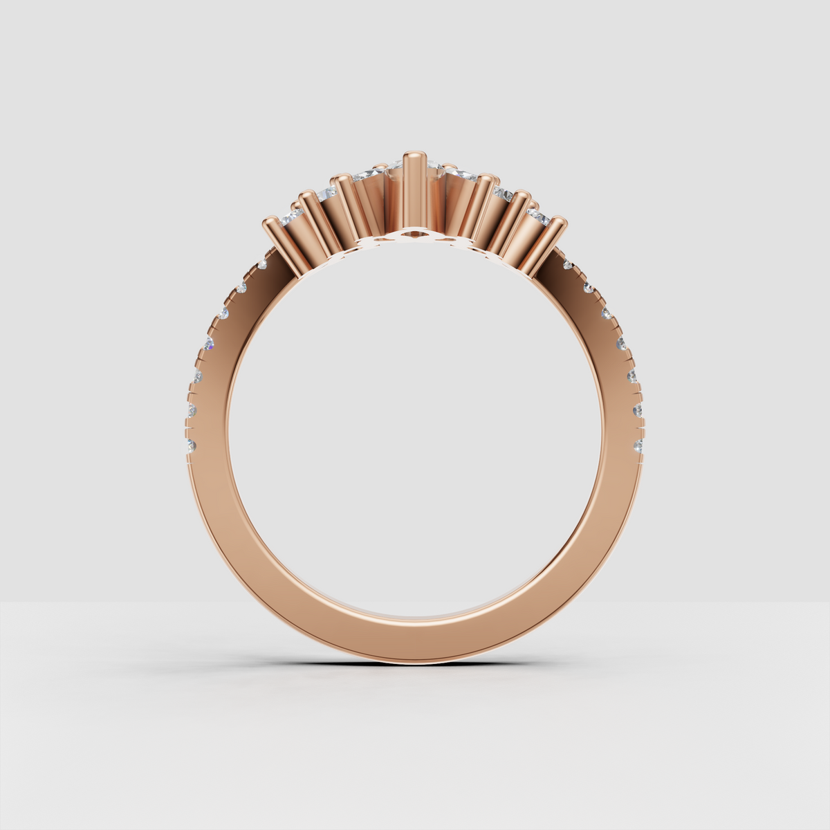 Curved diamond band featuring graduated marquise and round stones
