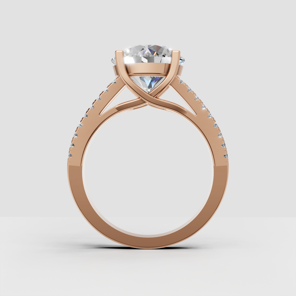 Elegant round stone engagement ring with detailed crossover basket gallery