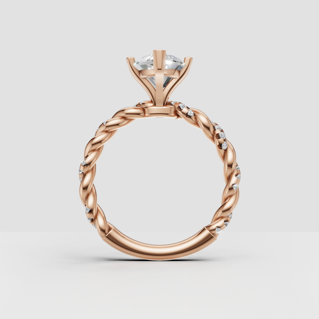 Marquise diamond ring with nature-inspired twisted band and pavé stones