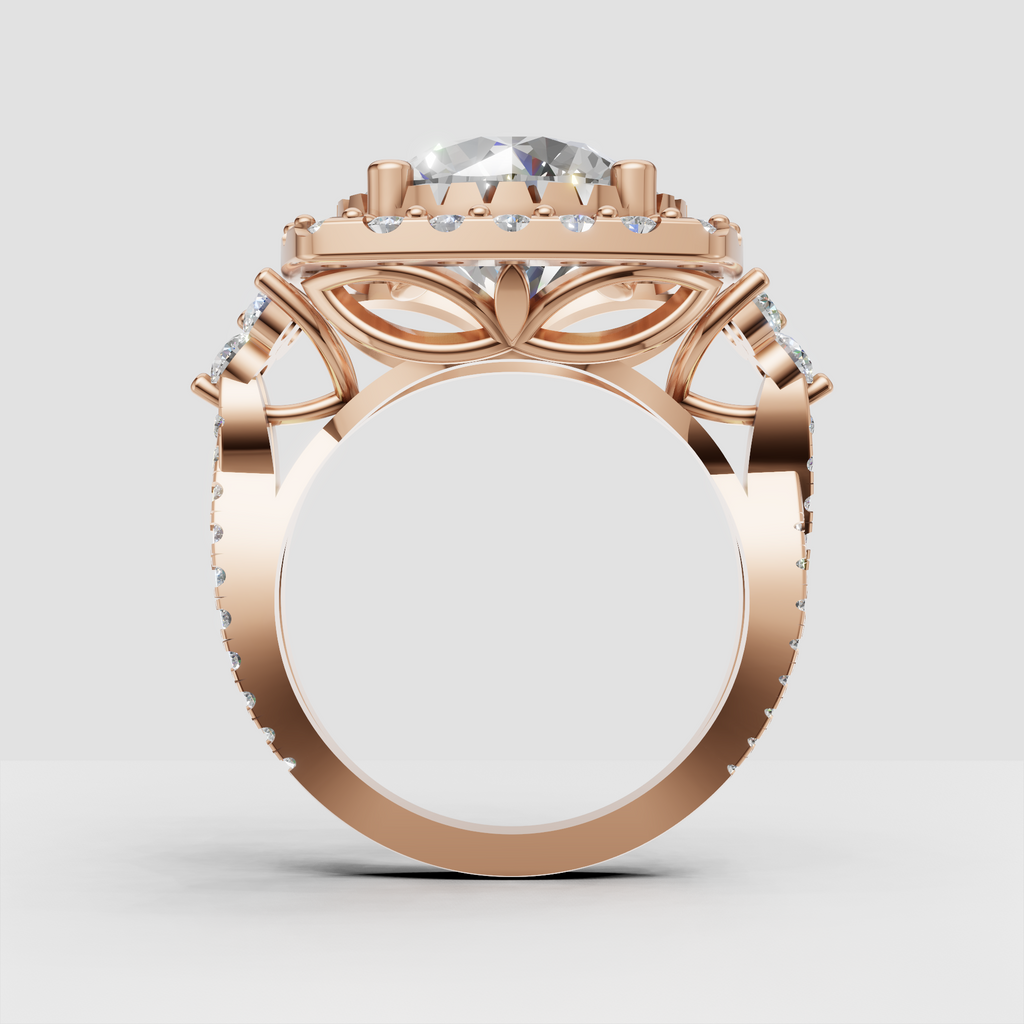 Vintage halo engagement ring with sparkling pavé diamond band
