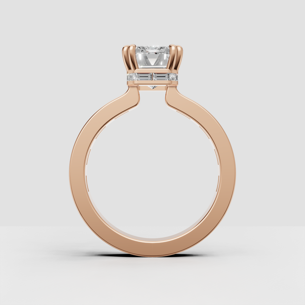Luxury emerald cut diamond solitaire ring with yellow gold setting