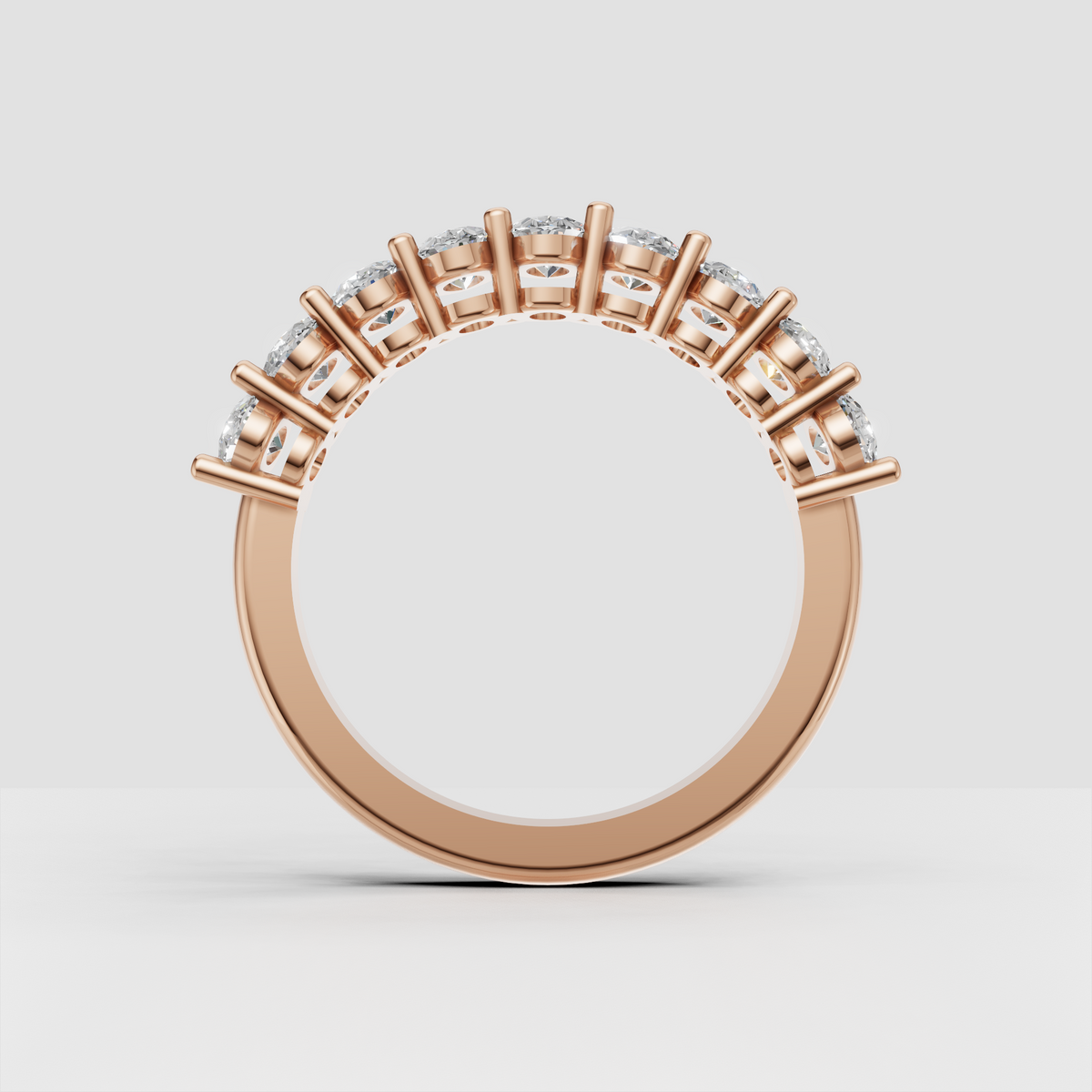 High-end oval diamond eternity ring photographed from front and underside angles1