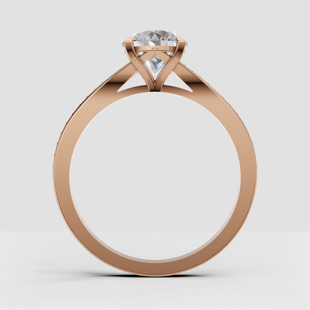 Romantic round solitaire engagement ring with diamond accents