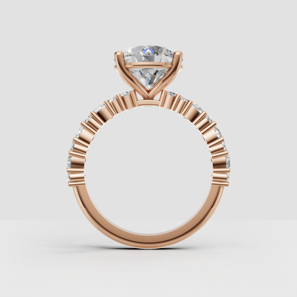 Elegant round diamond ring with sparkling stones on the band