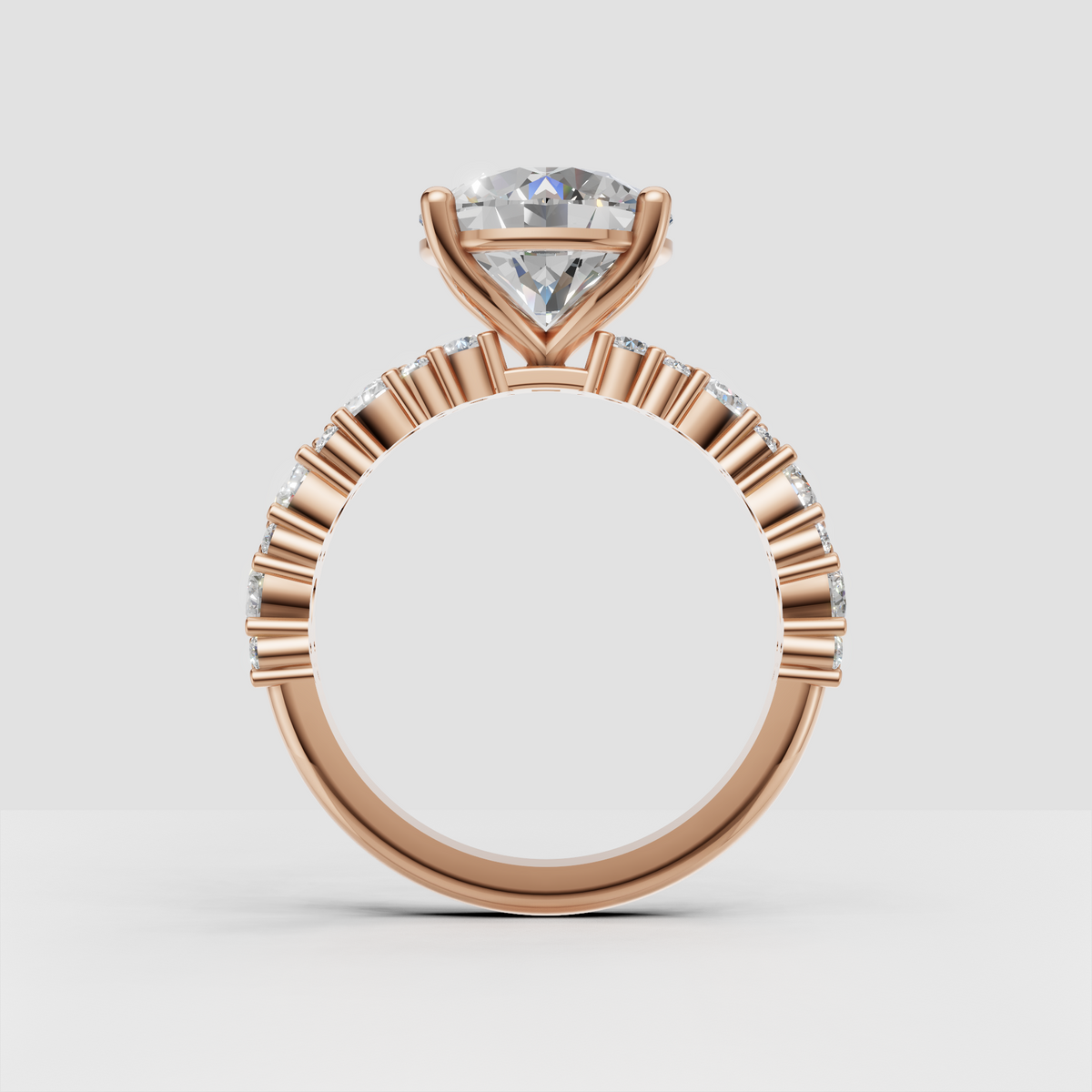 Elegant round diamond ring with sparkling stones on the band