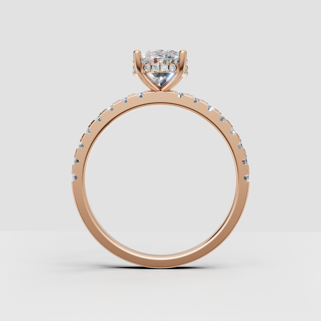Oval diamond ring featuring a hidden halo underneath