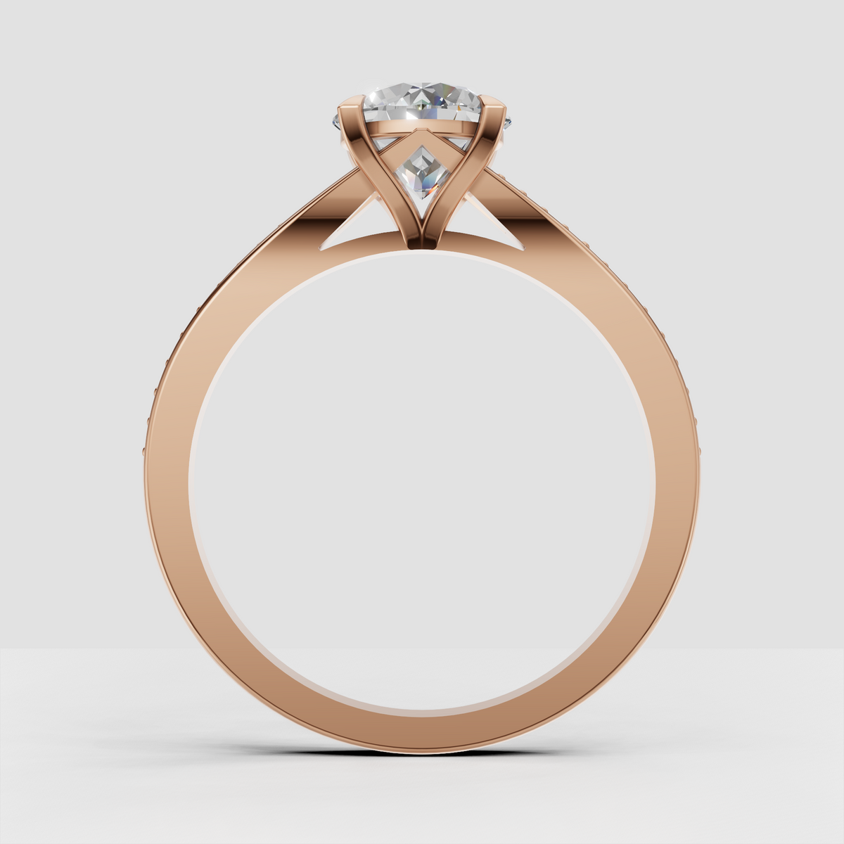 Round diamond ring with detailed pavé shoulders and beadwork