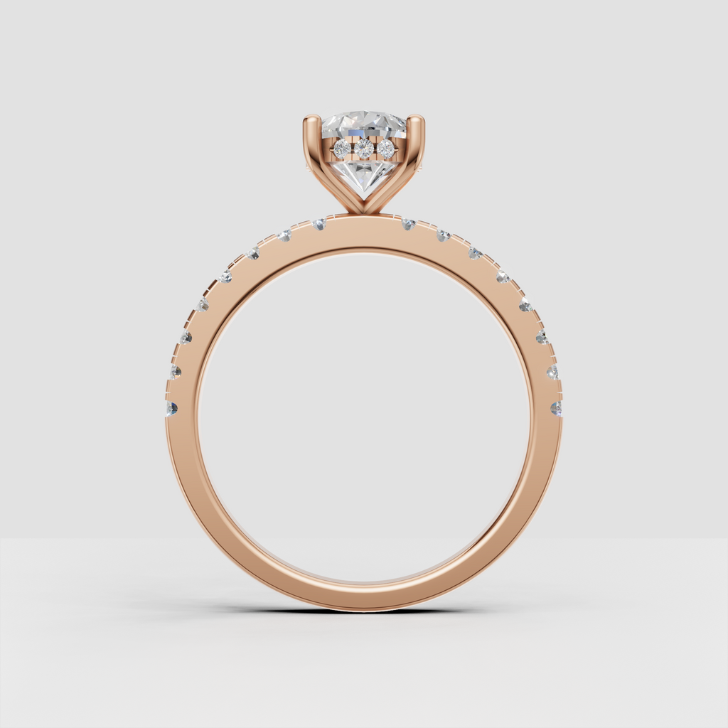 Pear Diamond Hidden Halo Solitaire with Accent Diamond Engagement Ring