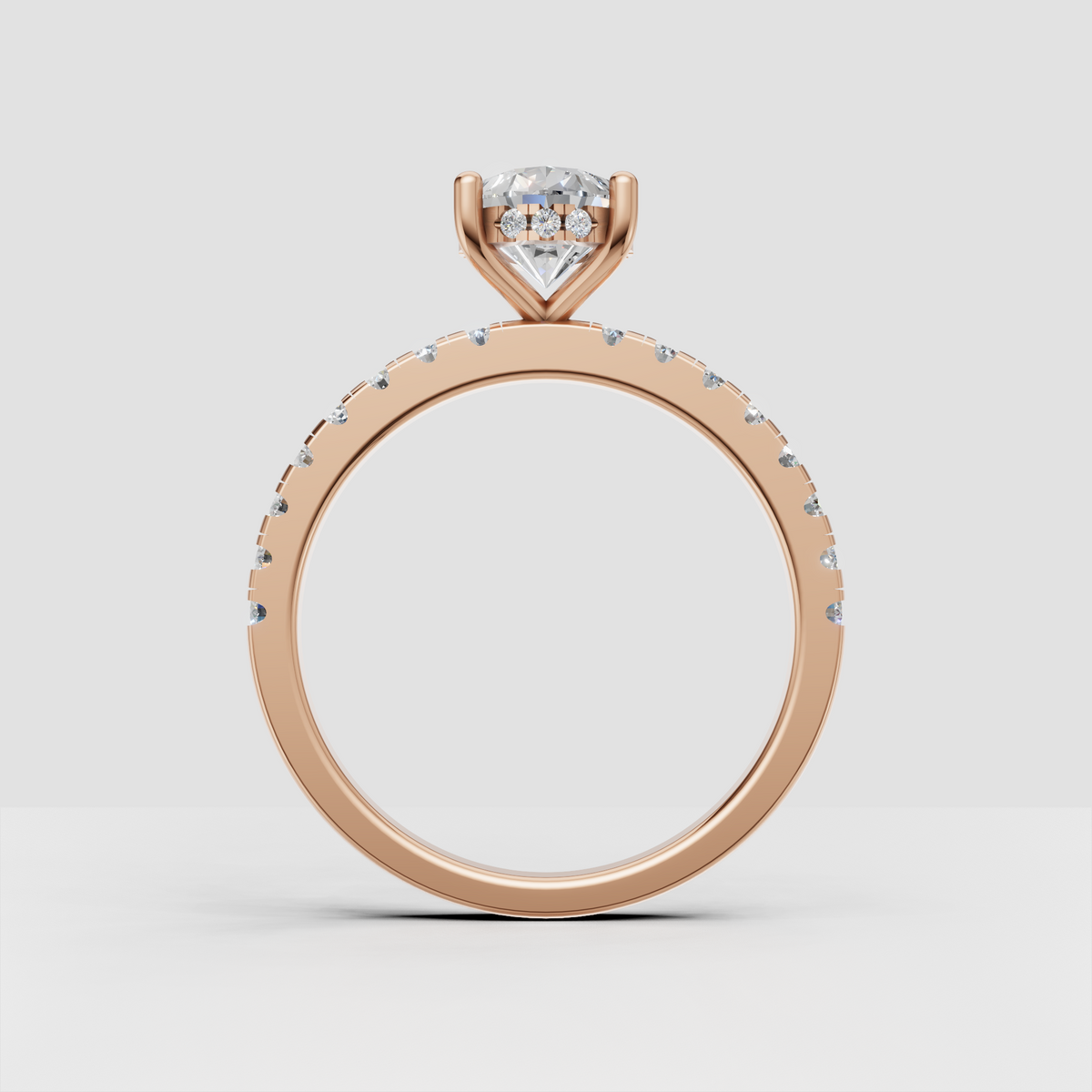 Pear Diamond Hidden Halo Solitaire with Accent Diamond Engagement Ring