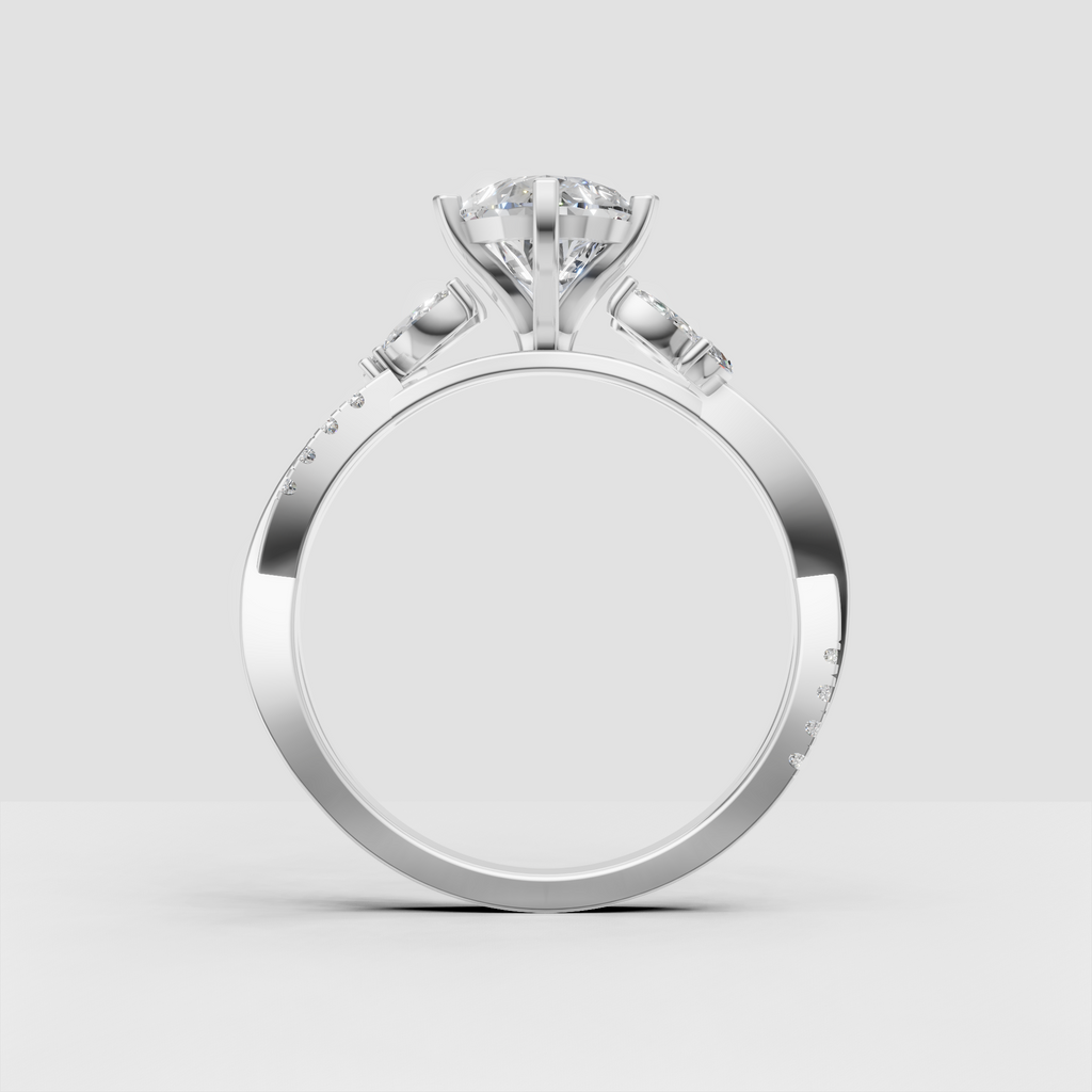 Romantic pear cut diamond ring with twisted split-shank band