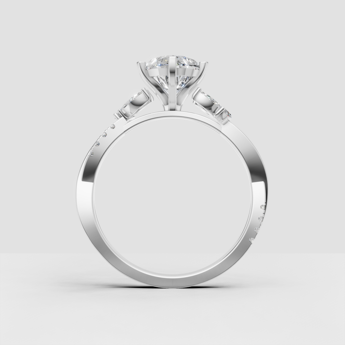 Romantic pear cut diamond ring with twisted split-shank band