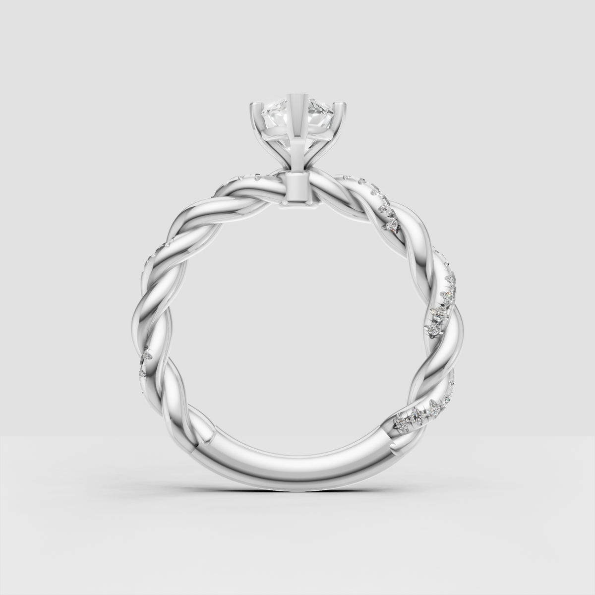 Marquise cut diamond ring featuring a twisted botanical-style band