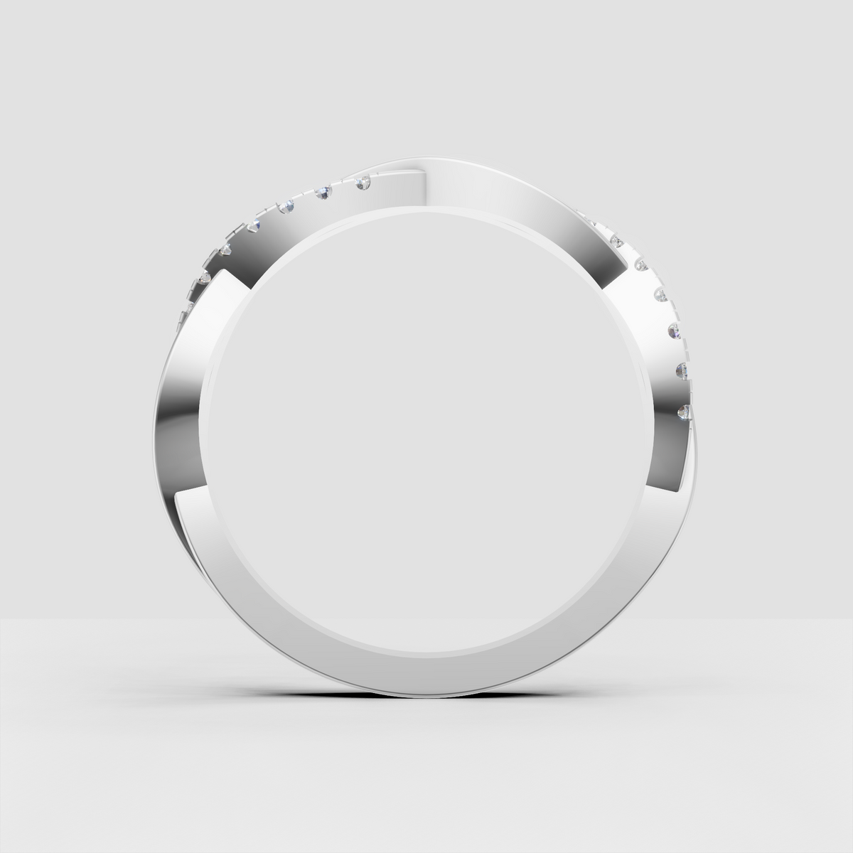 Round diamond ring with intertwined twisted band