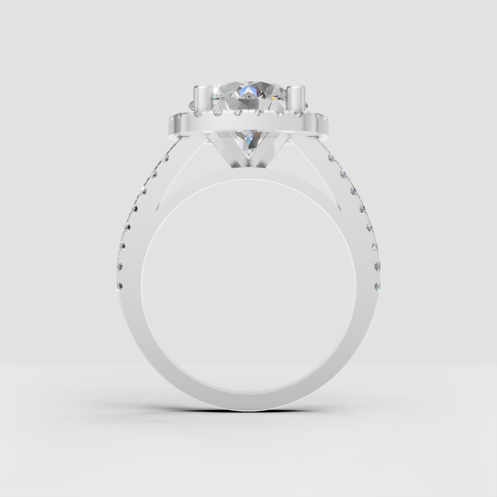 Cushion halo engagement ring with elevated canter stone