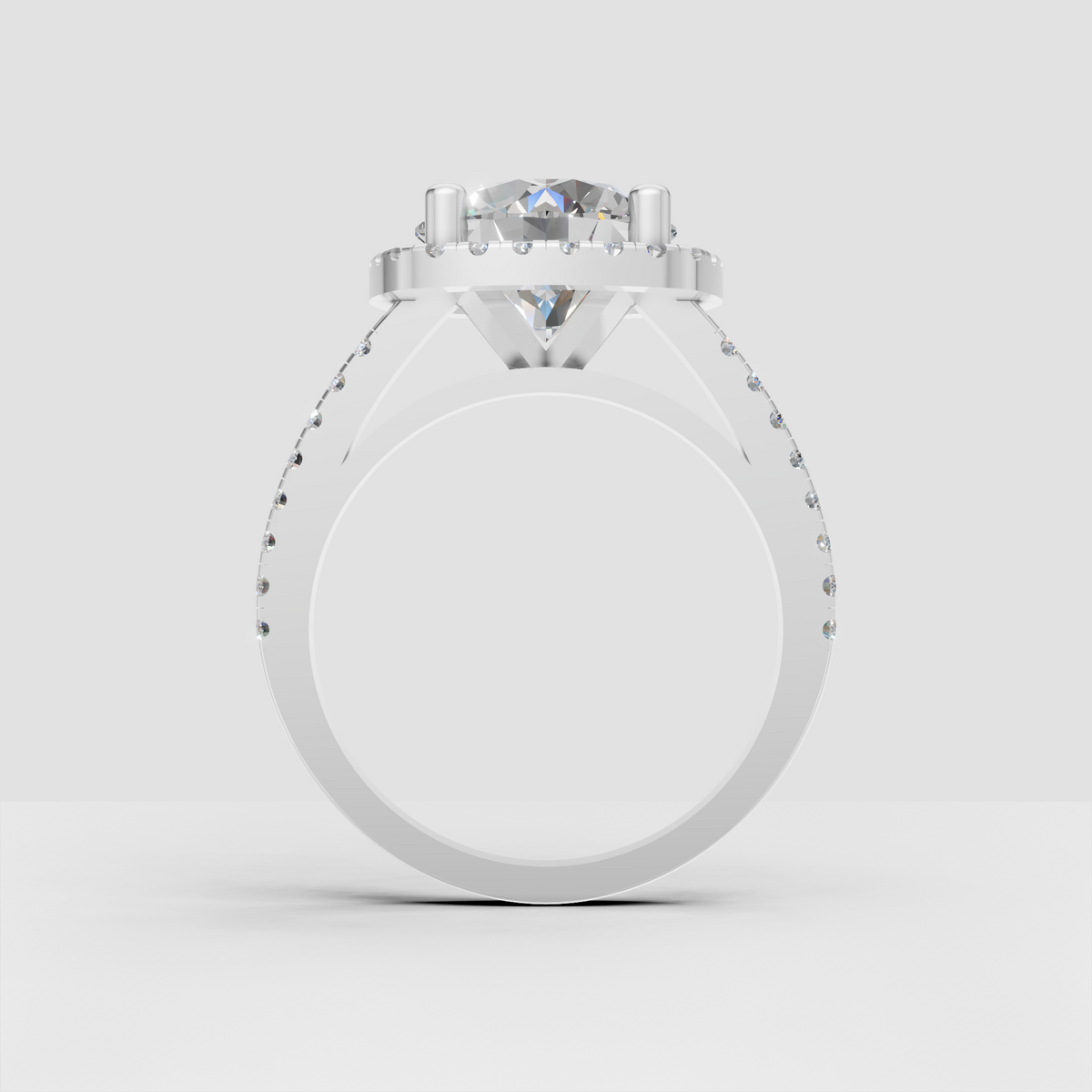 Cushion halo engagement ring with elevated canter stone