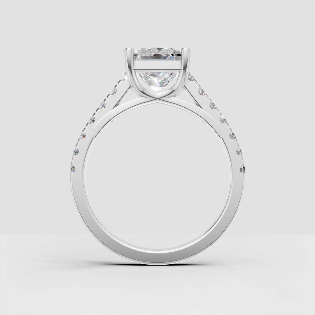 Princess diamond solitaire ring with architectural gold setting
