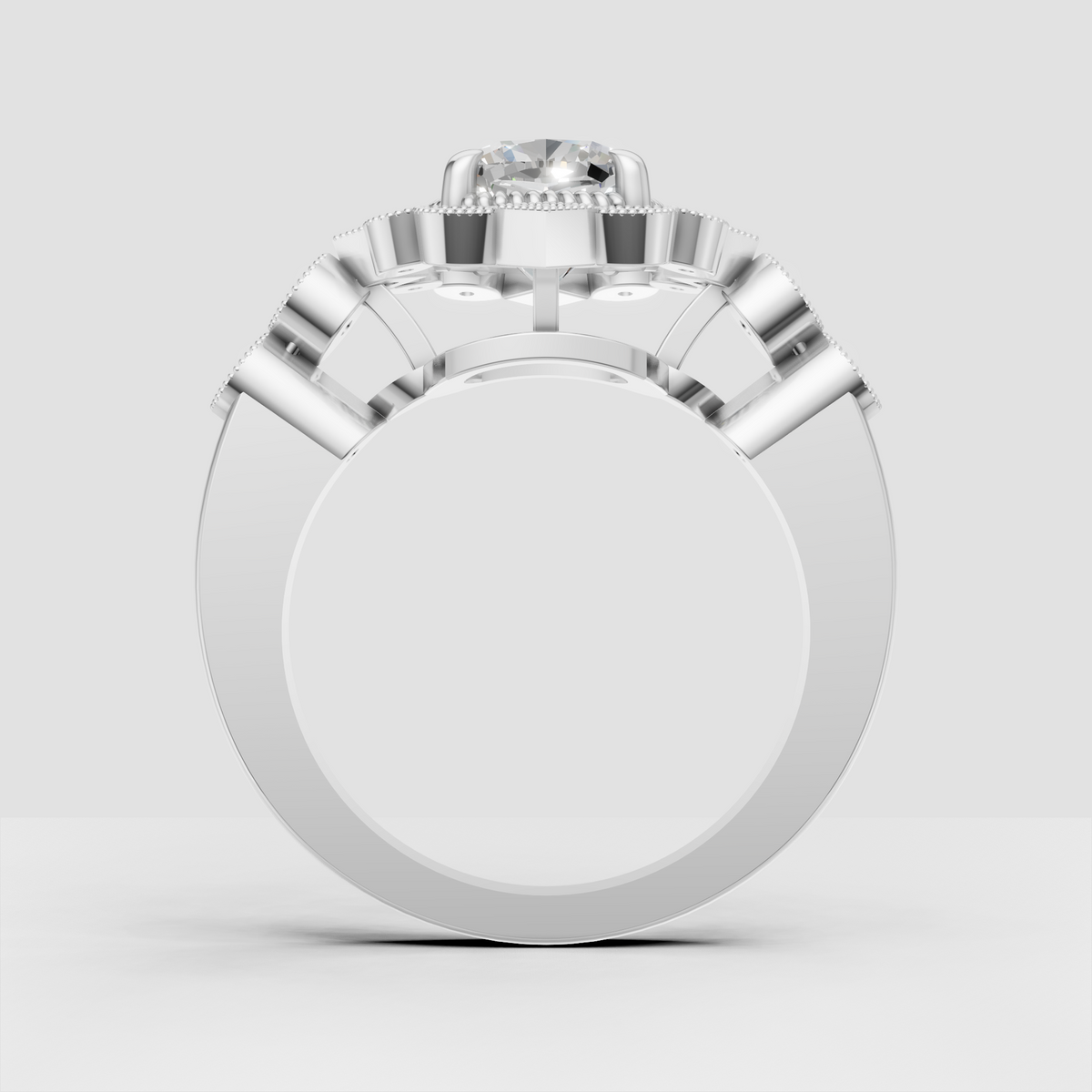 Floral halo cushion diamond bridal ring