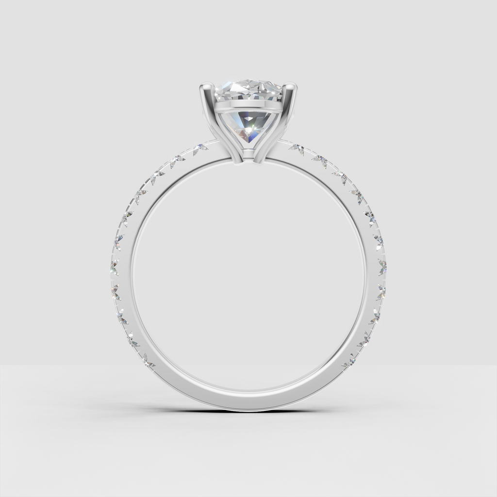 Oval Diamond Pave Band Solitaire Engagement Ring